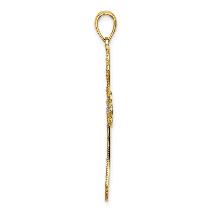 10K Yellow Gold Large Scalloped Edges Fleur de Lis Cross Pendant