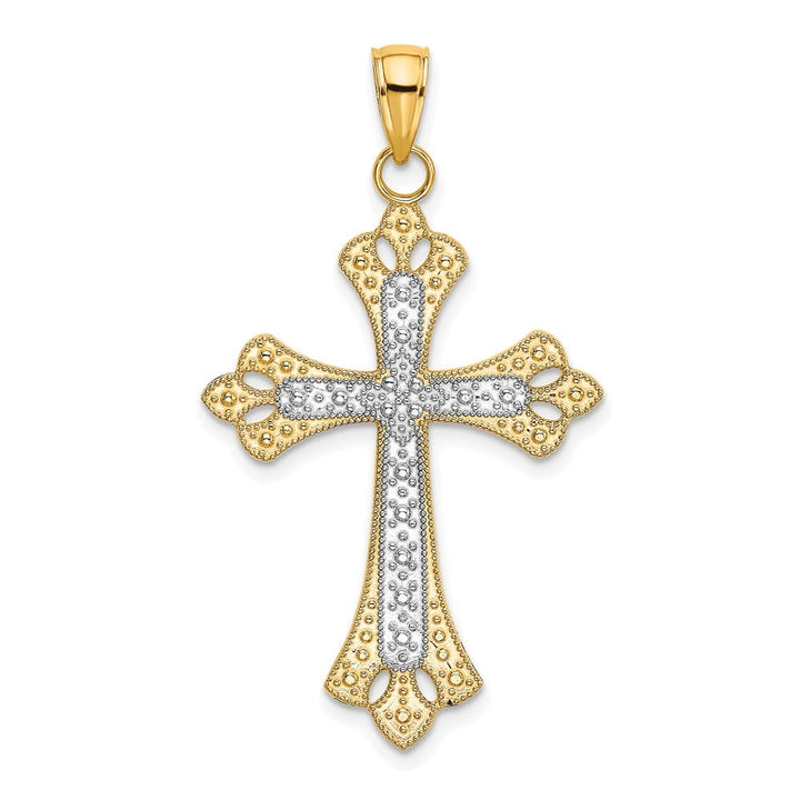 10K Yellow Gold Large Scalloped Edges Fleur de Lis Cross Pendant