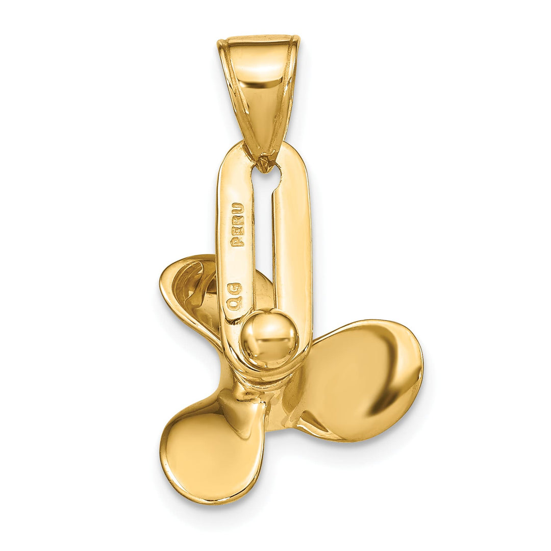 10K Yellow Gold Large Solid 3-D Moveable Blade Propeller Pendant