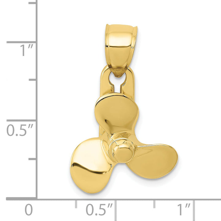 10K Yellow Gold Large Solid 3-D Moveable Blade Propeller Pendant
