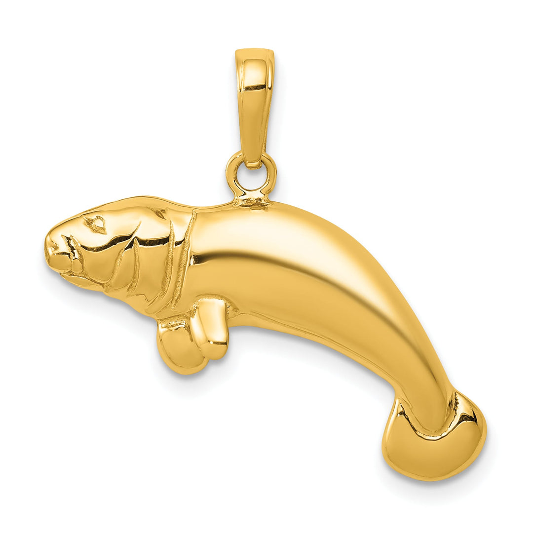 10K Yellow Gold Large Solid Polished Manatee Pendant