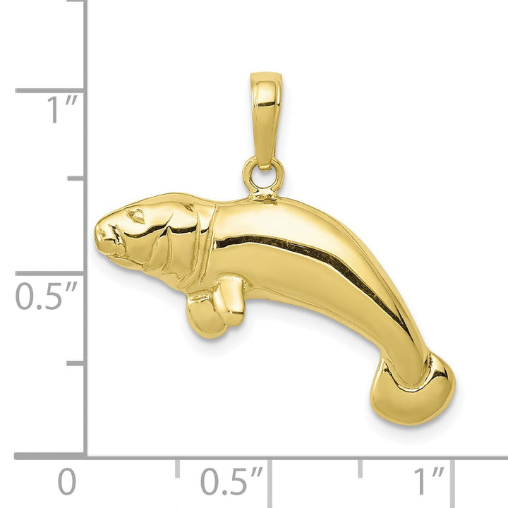 10K Yellow Gold Large Solid Polished Manatee Pendant