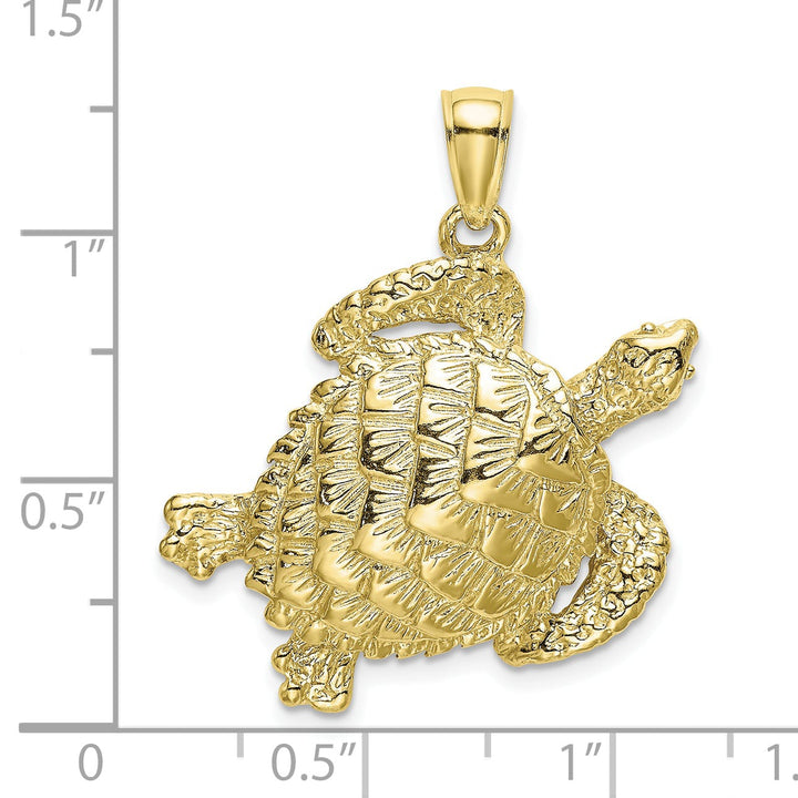 10K Yellow Gold Large Textured Sea Turtle Charm