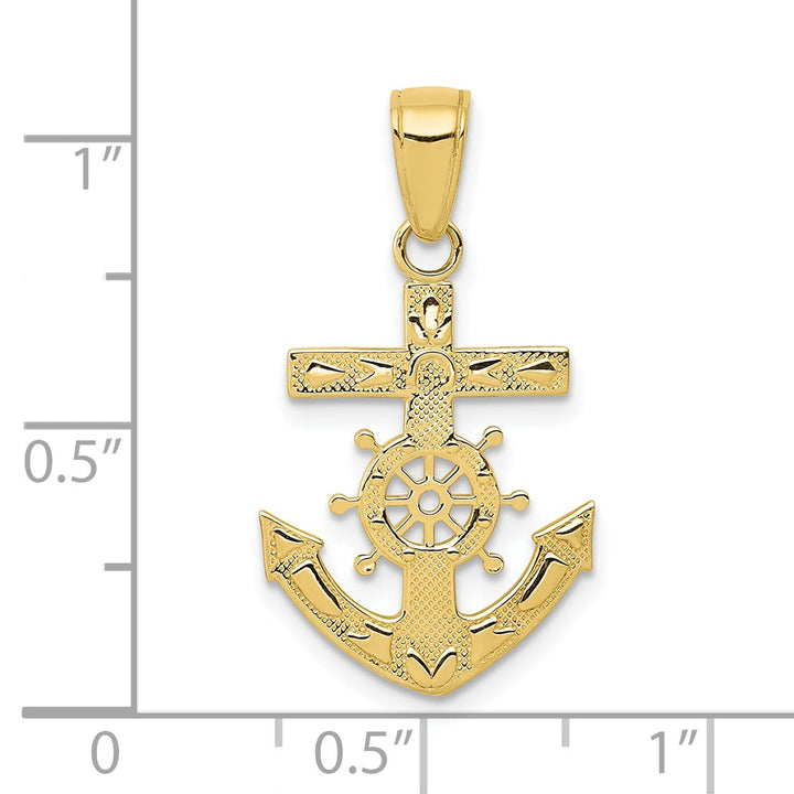 10K Yellow Gold Mariners Cross / Anchor with Ships Wheel Pendant