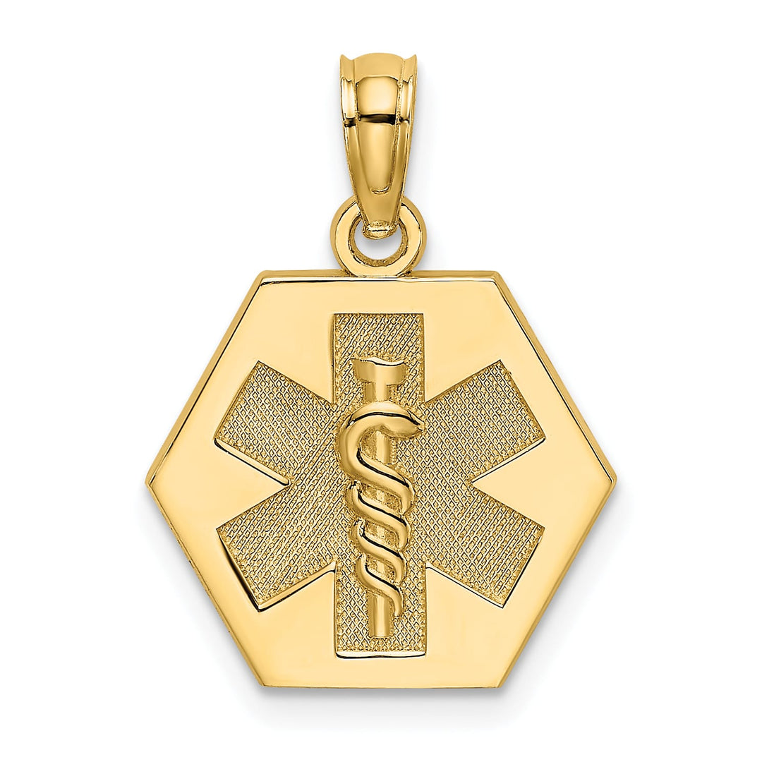 10K Yellow Gold Medical Symbol 16x18mm Hexagon Disc Pendant