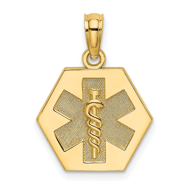 10K Yellow Gold Medical Symbol 16x18mm Hexagon Disc Pendant