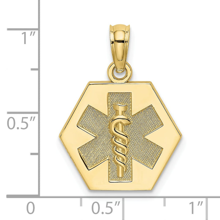 10K Yellow Gold Medical Symbol 16x18mm Hexagon Disc Pendant