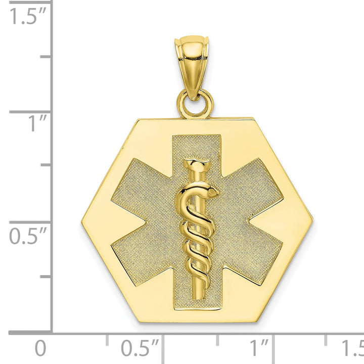 10K Yellow Gold Medical Symbol 22x24mm Hexagon Disc Pendant