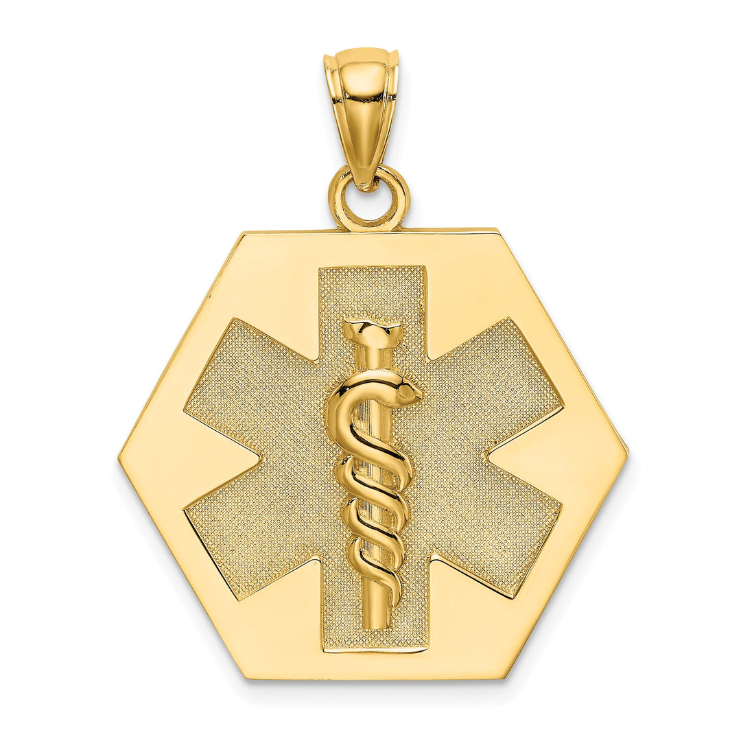 10K Yellow Gold Medical Symbol 22x24mm Hexagon Disc Pendant