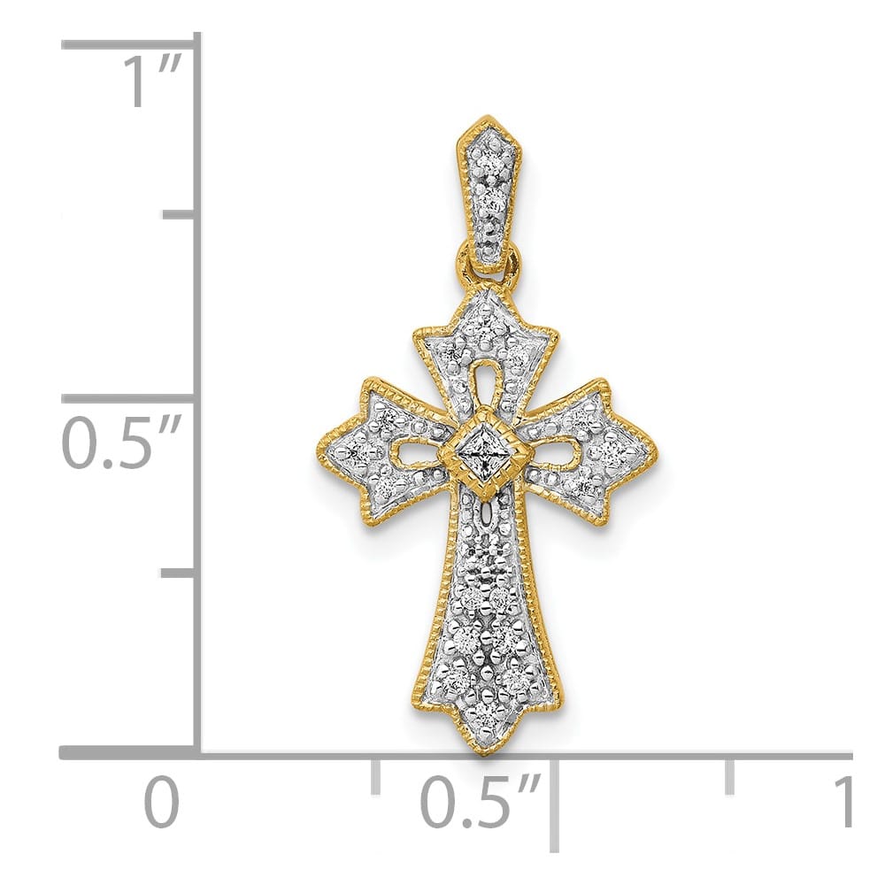 10K Yellow Gold Medium 1/10 ct Diamond Fleur de Lis Cross Pendant