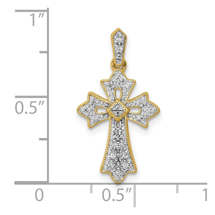 10K Yellow Gold Medium 1/10 ct Diamond Fleur de Lis Cross Pendant