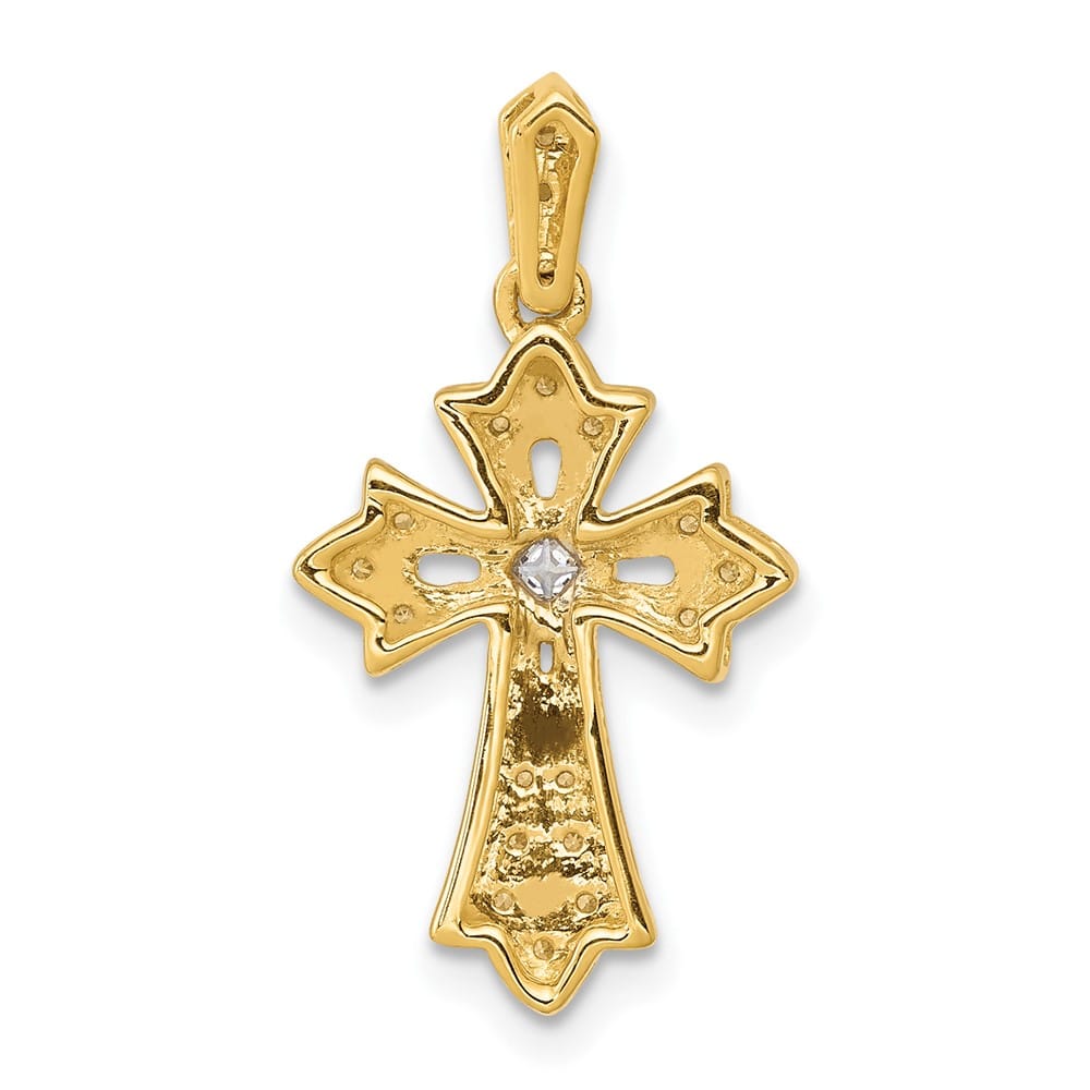 10K Yellow Gold Medium 1/10 ct Diamond Fleur de Lis Cross Pendant