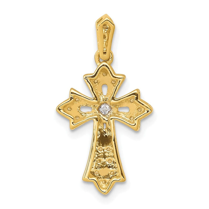 10K Yellow Gold Medium 1/10 ct Diamond Fleur de Lis Cross Pendant