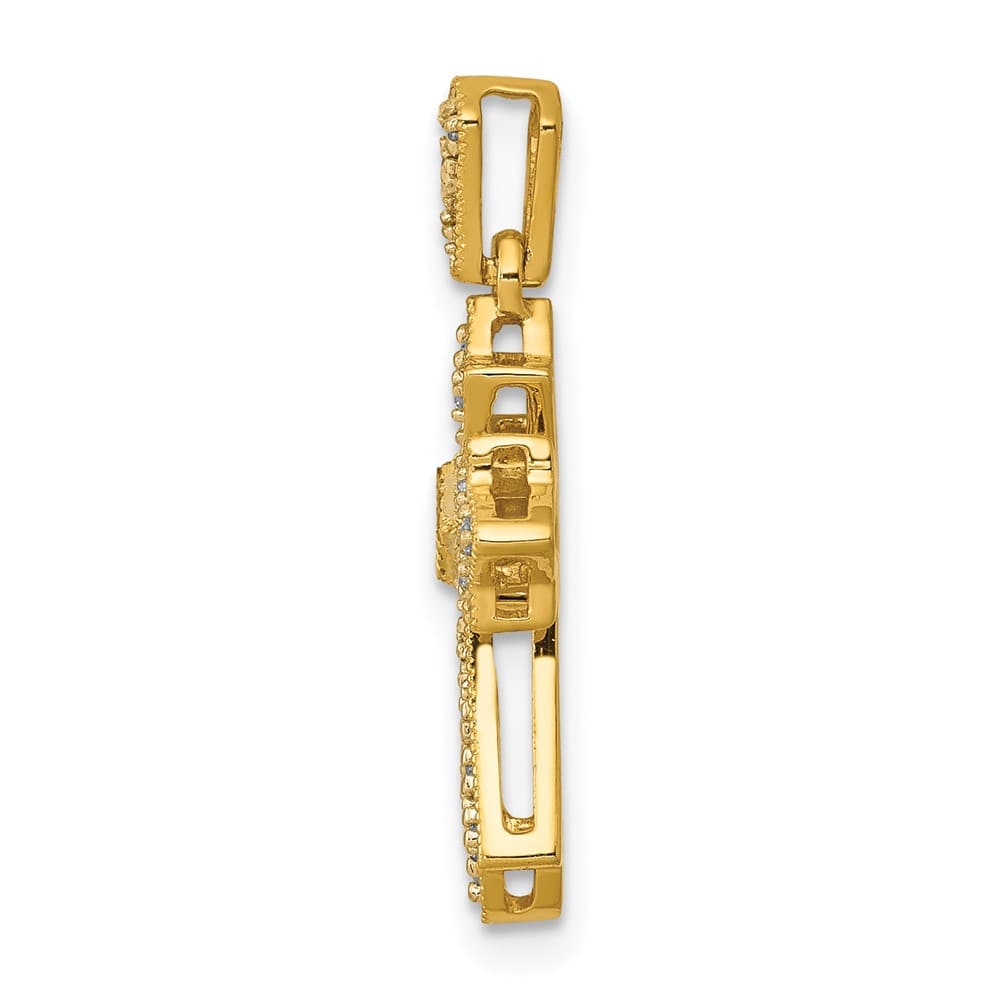 10K Yellow Gold Medium 1/10 ct Diamond Fleur de Lis Cross Pendant