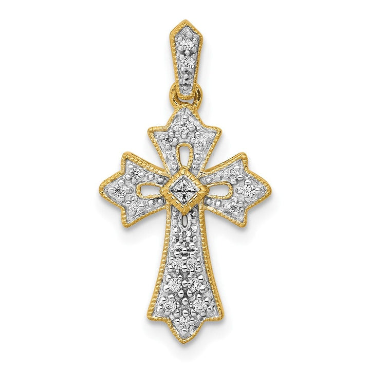 10K Yellow Gold Medium 1/10 ct Diamond Fleur de Lis Cross Pendant