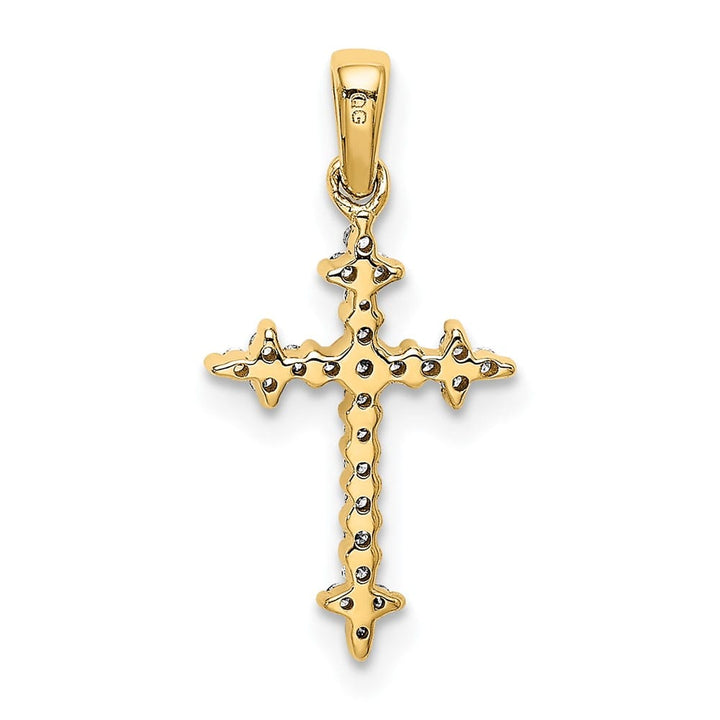 10K Yellow Gold Medium 1/10 ct Diamond Fleur de Lis Cross Pendant