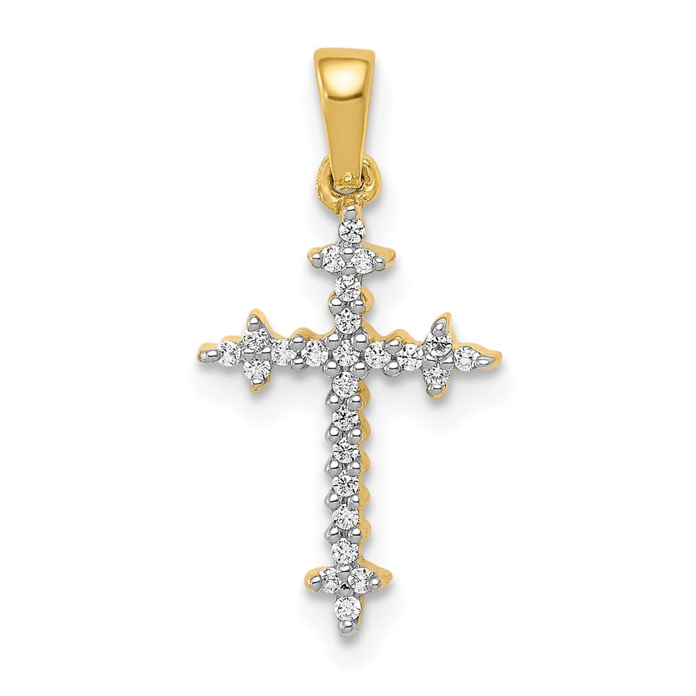 10K Yellow Gold Medium 1/10 ct Diamond Fleur de Lis Cross Pendant