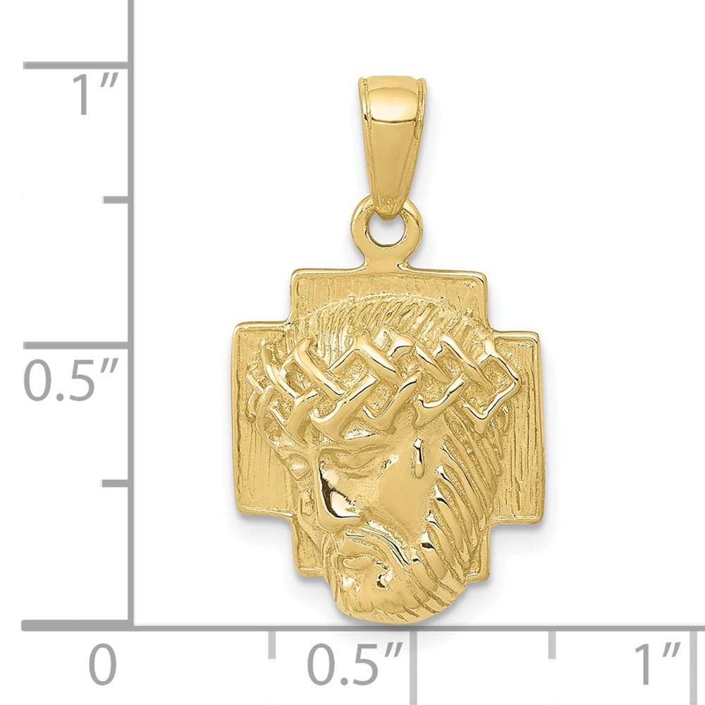 10K Yellow Gold Medium 2-D Jesus Head with Crown of Thorns Pendant