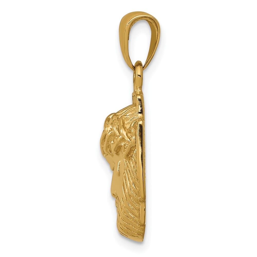 10K Yellow Gold Medium 2-D Jesus Head with Crown of Thorns Pendant