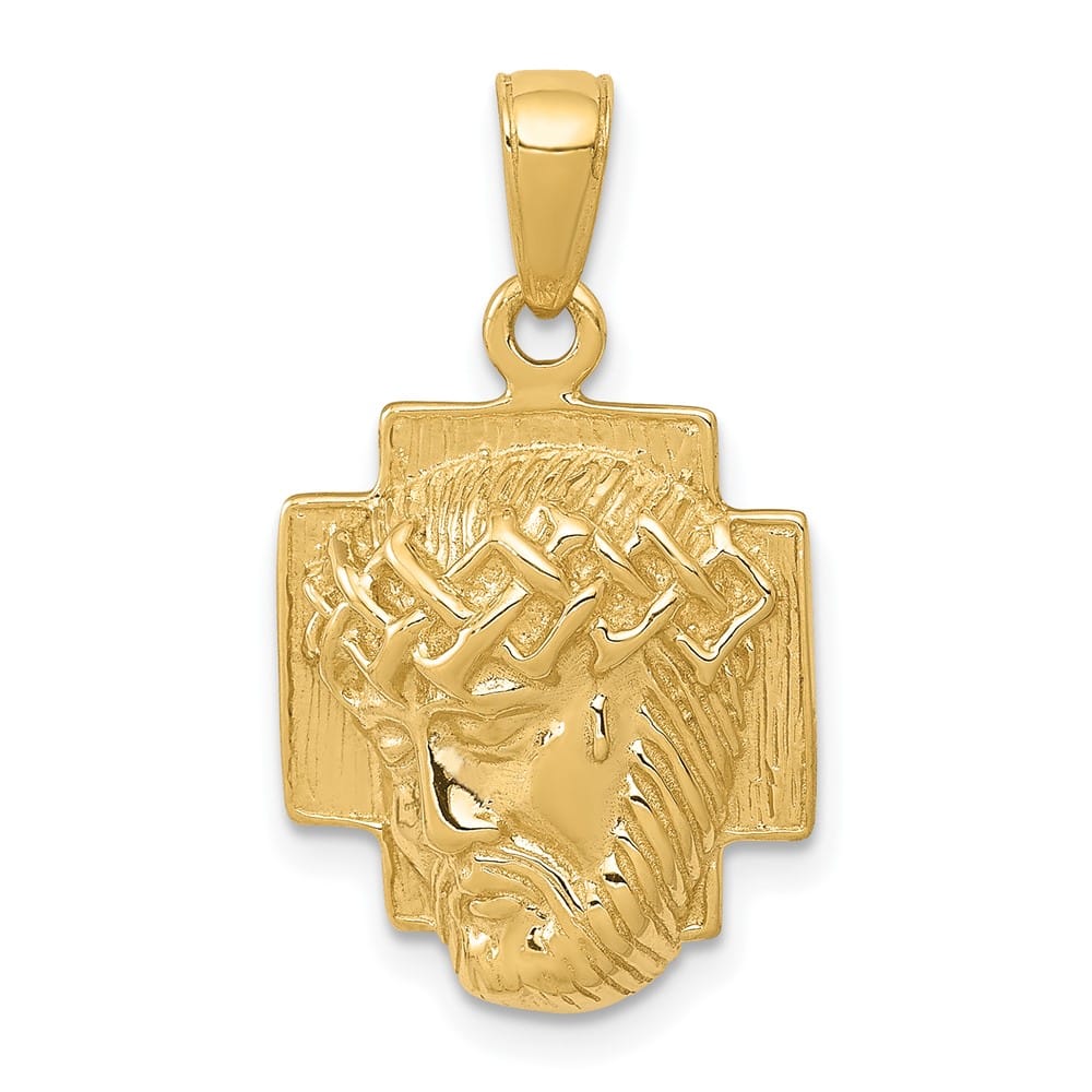 10K Yellow Gold Medium 2-D Jesus Head with Crown of Thorns Pendant