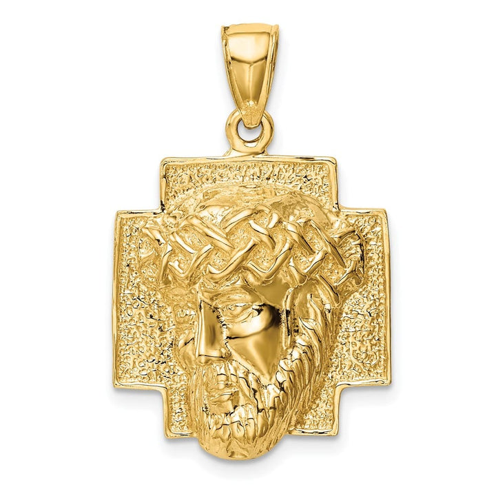 10K Yellow Gold Medium 2-D Jesus Head with Crown of Thorns Pendant
