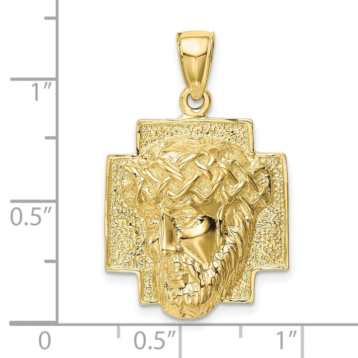 10K Yellow Gold Medium 2-D Jesus Head with Crown of Thorns Pendant