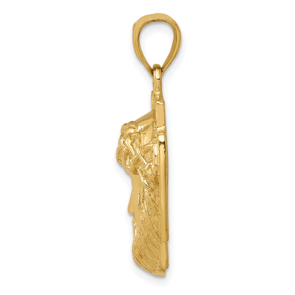 10K Yellow Gold Medium 2-D Jesus Head with Crown of Thorns Pendant