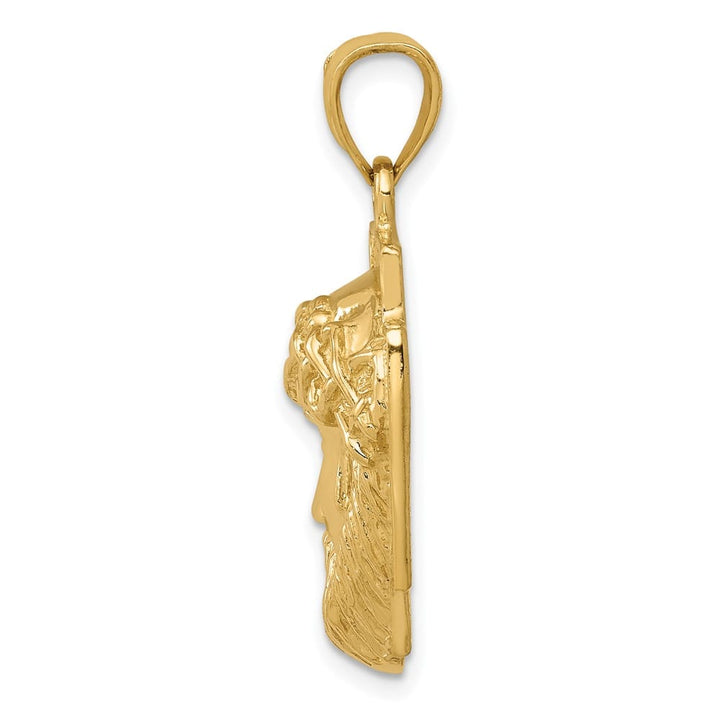 10K Yellow Gold Medium 2-D Jesus Head with Crown of Thorns Pendant