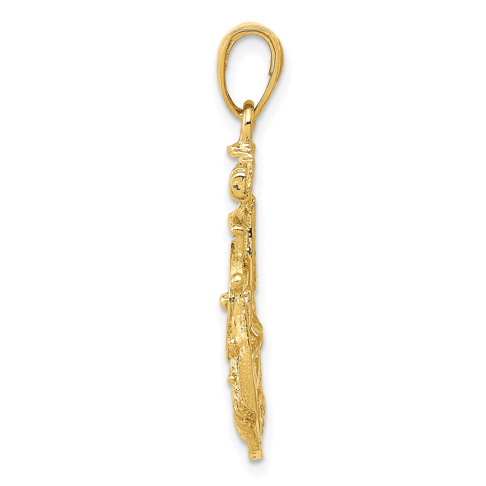 10K Yellow Gold Medium Anchor with Ships Wheel and Rope Pendant