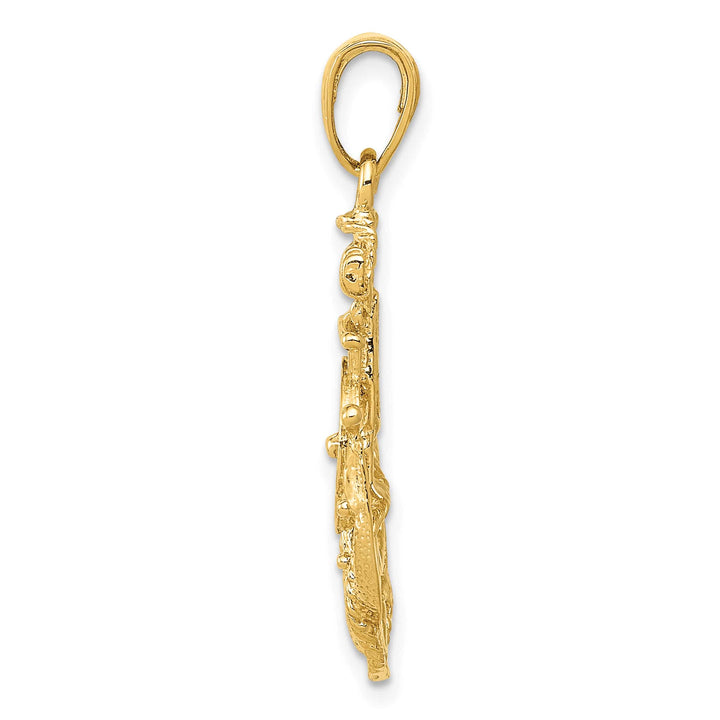 10K Yellow Gold Medium Anchor with Ships Wheel and Rope Pendant