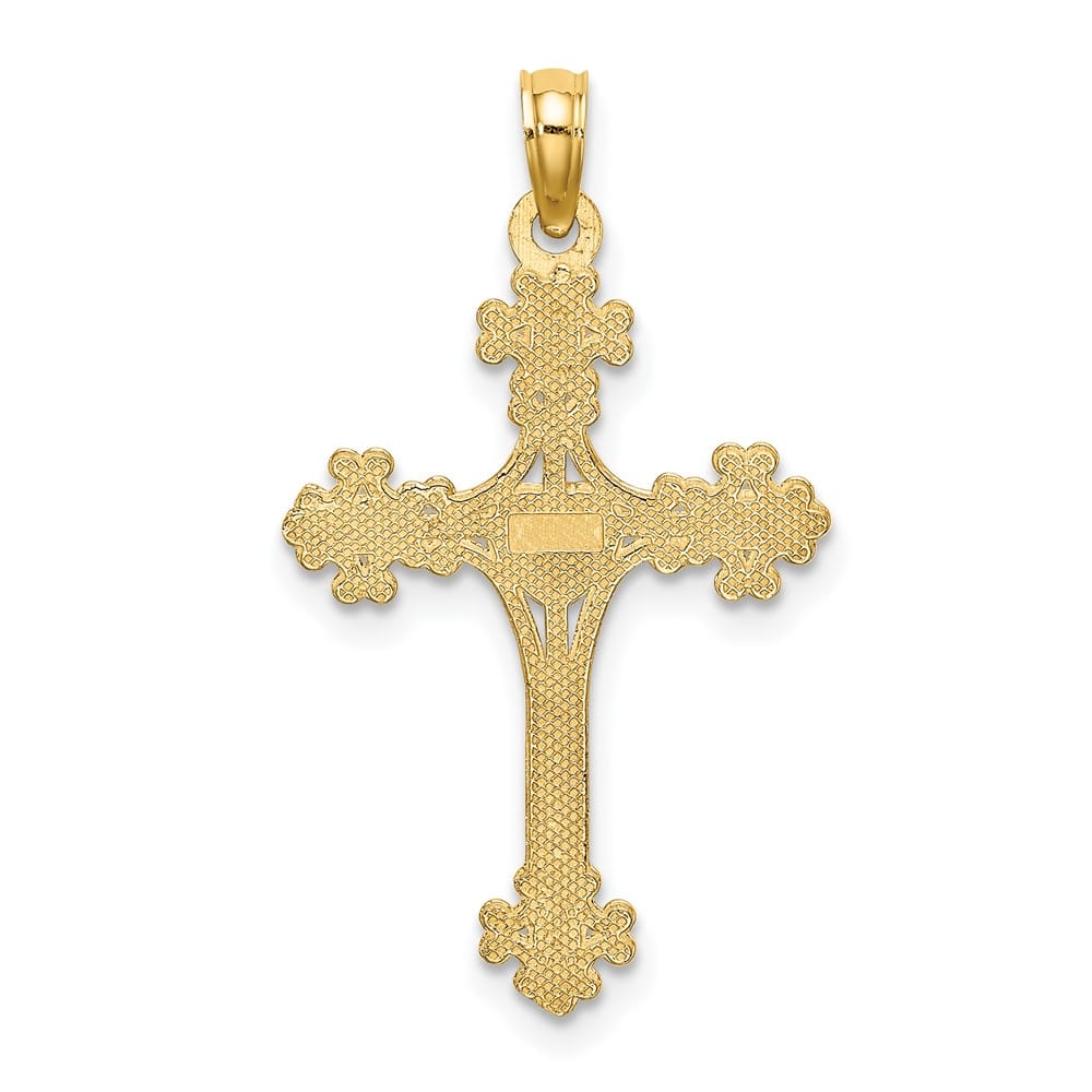 10K Yellow Gold Medium Beaded Tip Budded Cross with Heart Center Charm