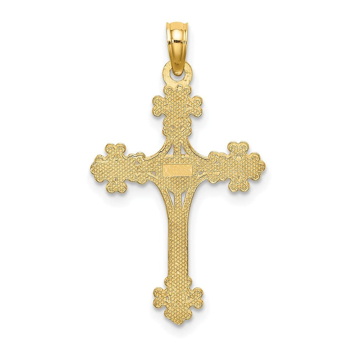 10K Yellow Gold Medium Beaded Tip Budded Cross with Heart Center Charm