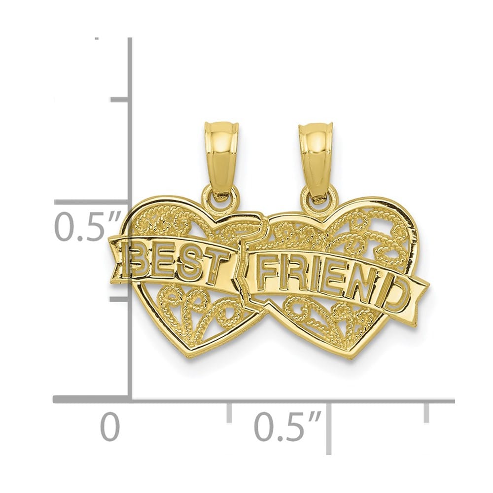 10K Yellow Gold Medium Best Friend 2-Piece Break-Apart Hearts Charm