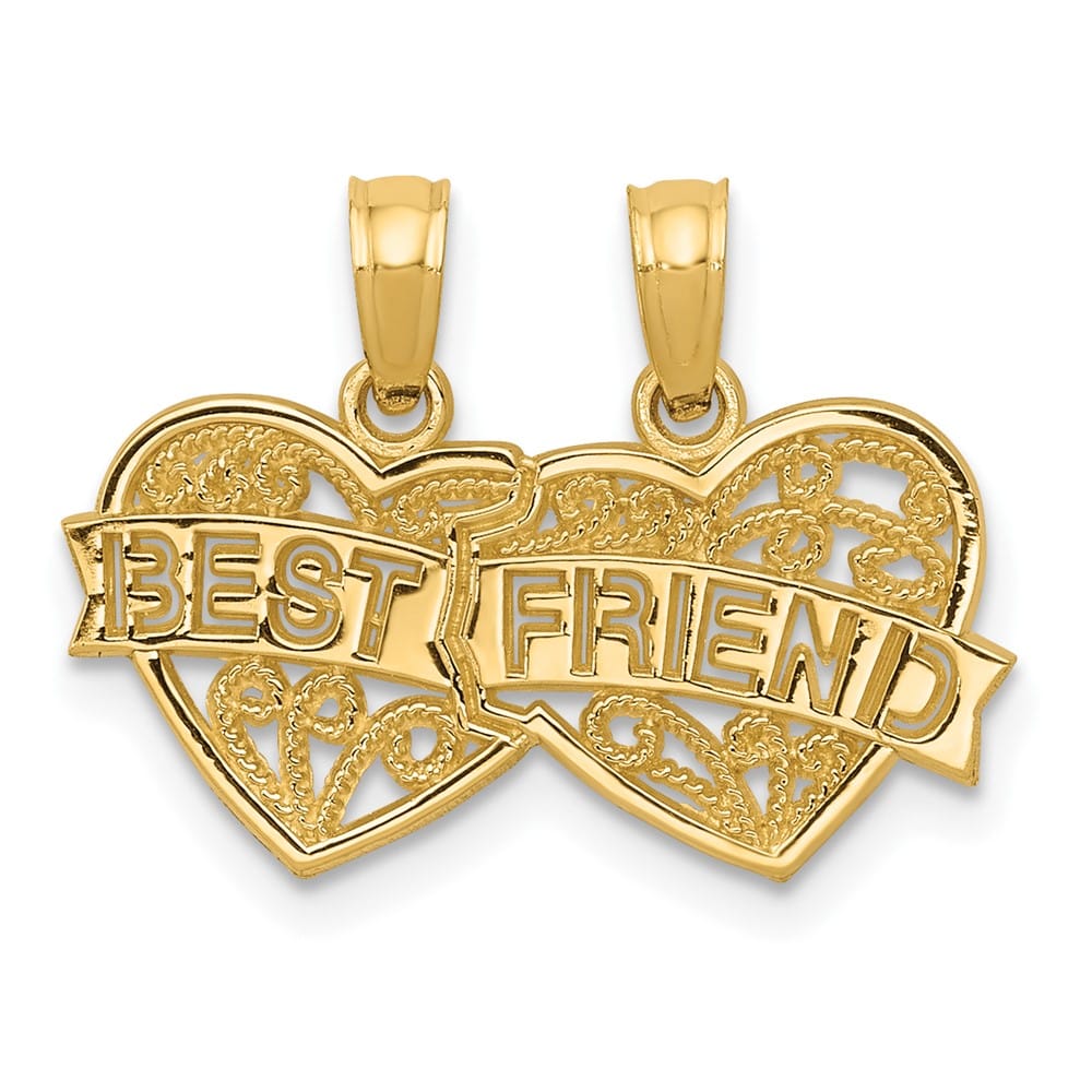 10K Yellow Gold Medium Best Friend 2-Piece Break-Apart Hearts Charm