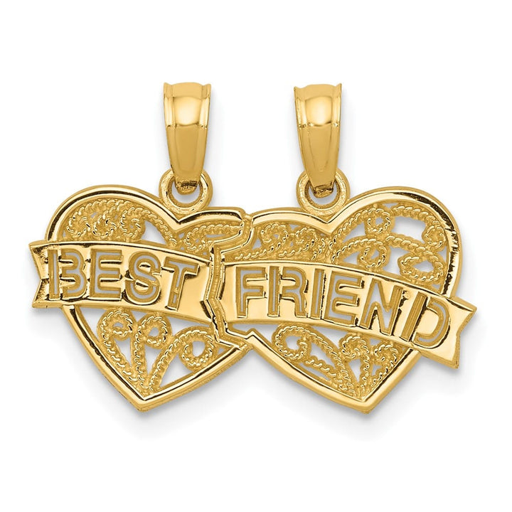 10K Yellow Gold Medium Best Friend 2-Piece Break-Apart Hearts Charm