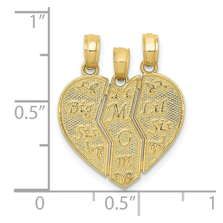 10K Yellow Gold Medium Big Sis / MOM / Lil Sis 3-Piece Charm