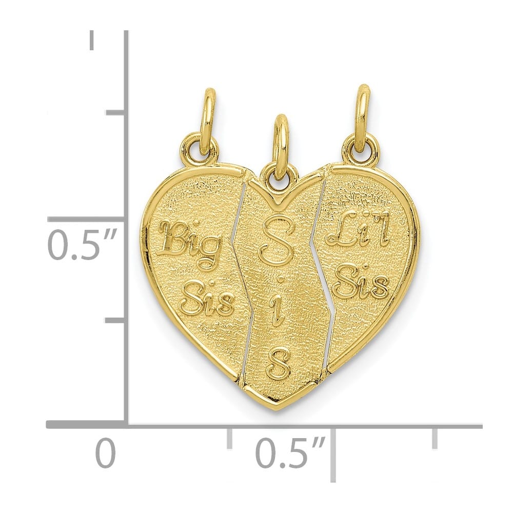 10K Yellow Gold Medium Big Sis / Sis / Lil Sis 3-piece Charm
