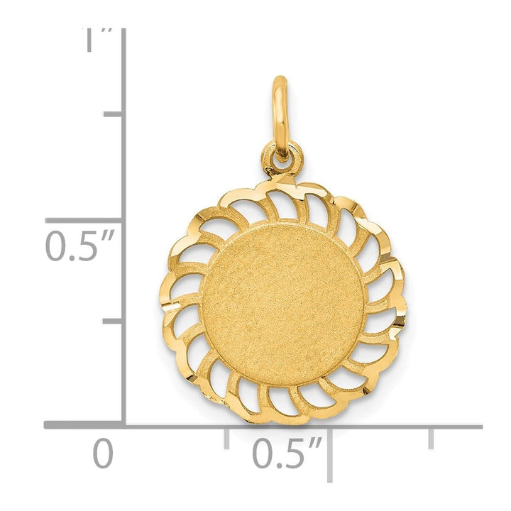 10K Yellow Gold Medium Circle with Scalloped Filigree Edges Charm