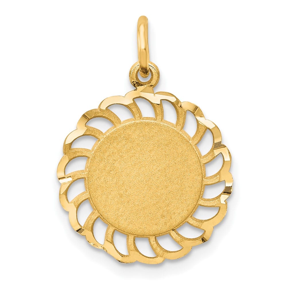 10K Yellow Gold Medium Circle with Scalloped Filigree Edges Charm