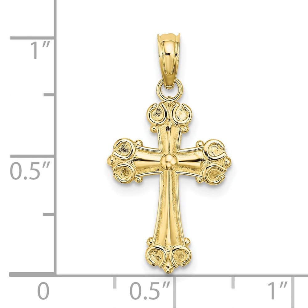 10K Yellow Gold Medium Cross with Scroll Tips and Button Center Charm