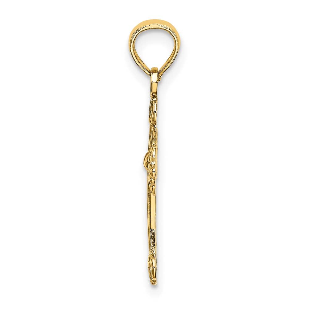 10K Yellow Gold Medium Cross with Scroll Tips and Button Center Charm