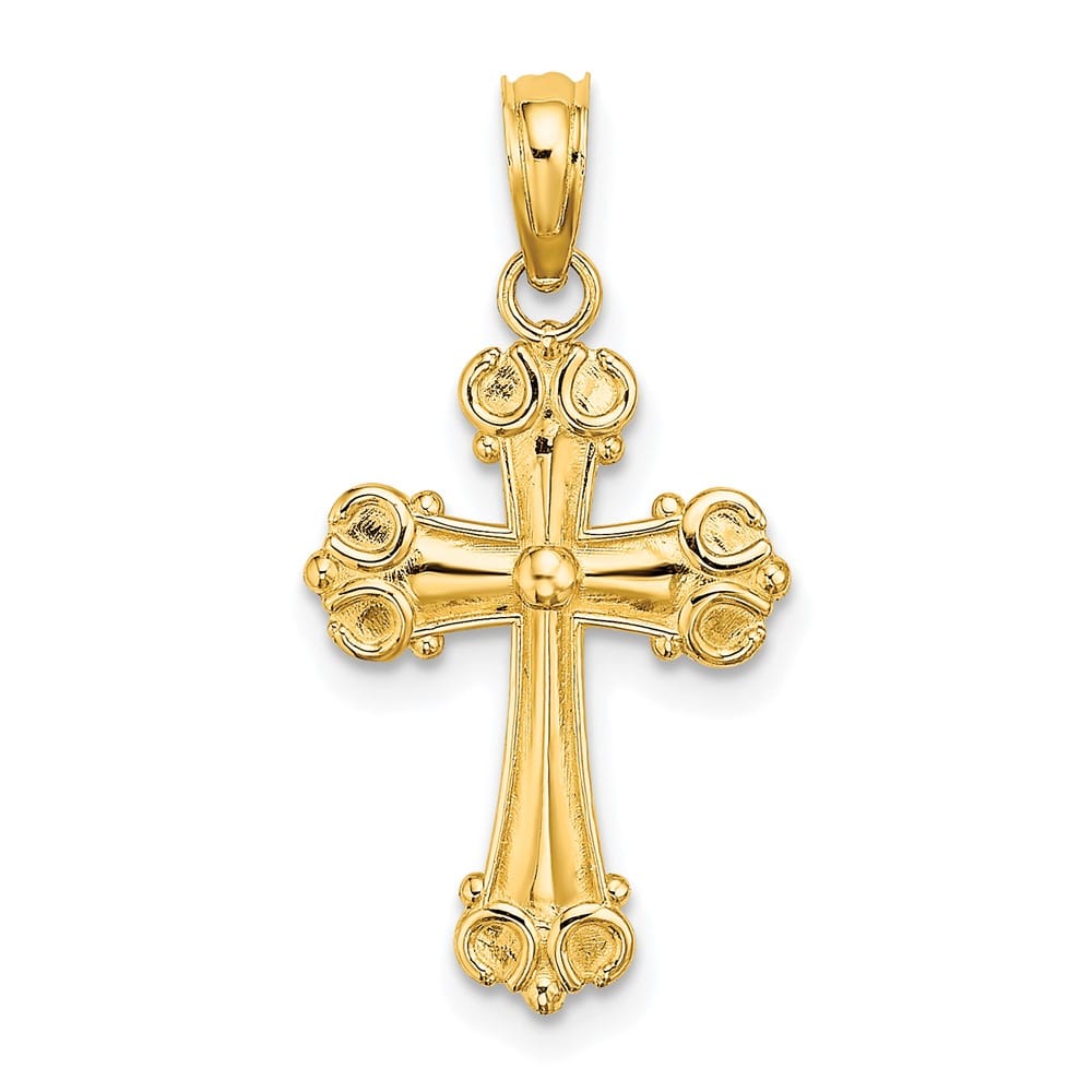 10K Yellow Gold Medium Cross with Scroll Tips and Button Center Charm