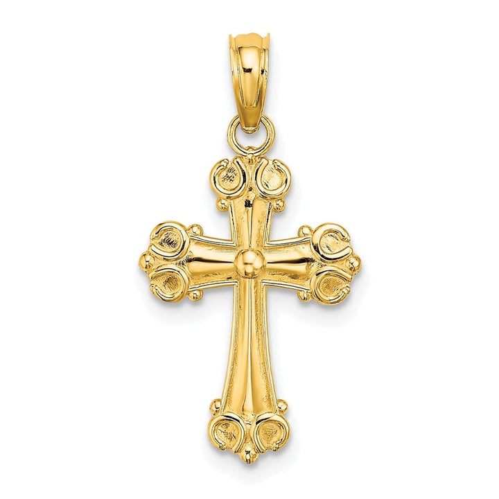 10K Yellow Gold Medium Cross with Scroll Tips and Button Center Charm