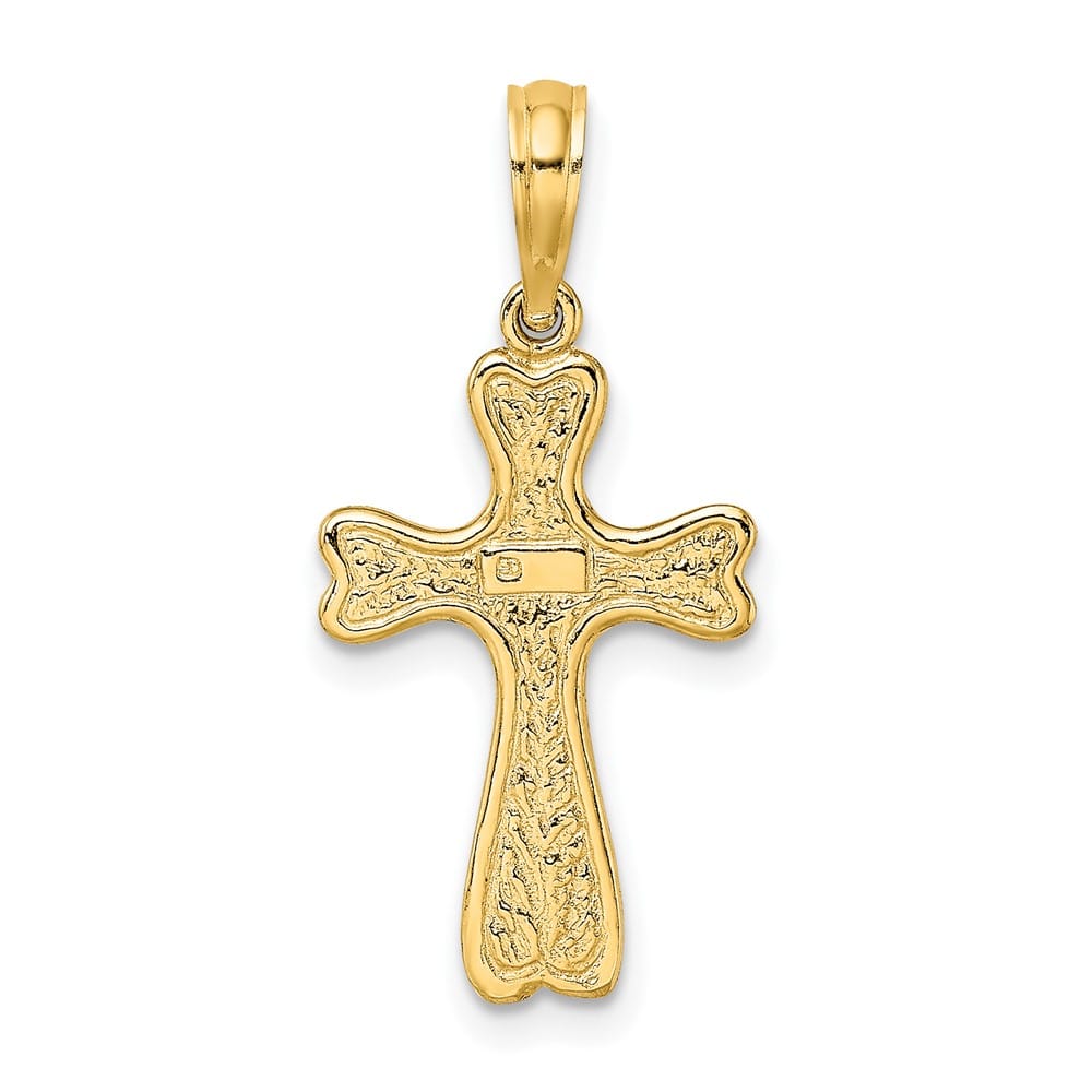 10K Yellow Gold Medium Cross with Textured Heart Edges Design Charm