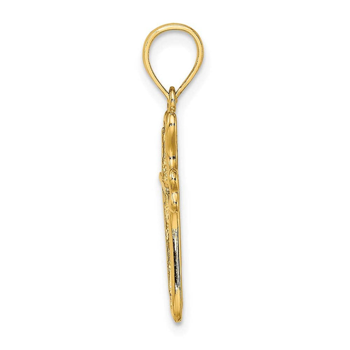 10K Yellow Gold Medium Cross with Textured Heart Edges Design Charm