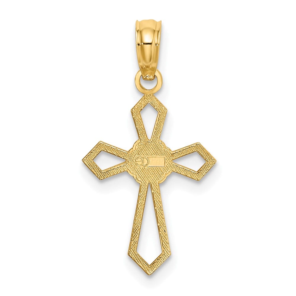 10K Yellow Gold Medium Cut-Out Flat Cross with Flower Center Charm