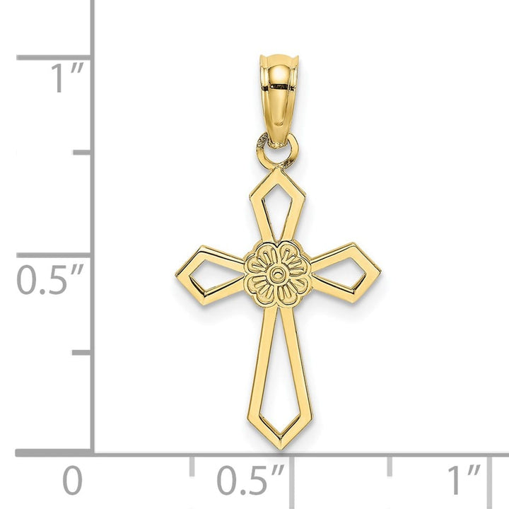 10K Yellow Gold Medium Cut-Out Flat Cross with Flower Center Charm