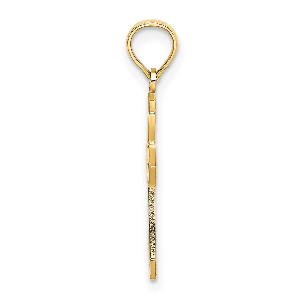 10K Yellow Gold Medium Cut-Out Flat Cross with Flower Center Charm