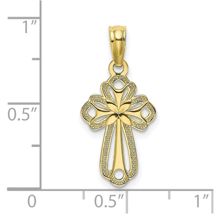 10K Yellow Gold Medium Cut-Out Polished Textured Budded Cross Charm