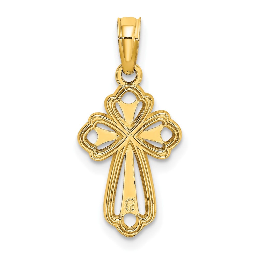 10K Yellow Gold Medium Cut-Out Polished Textured Budded Cross Charm